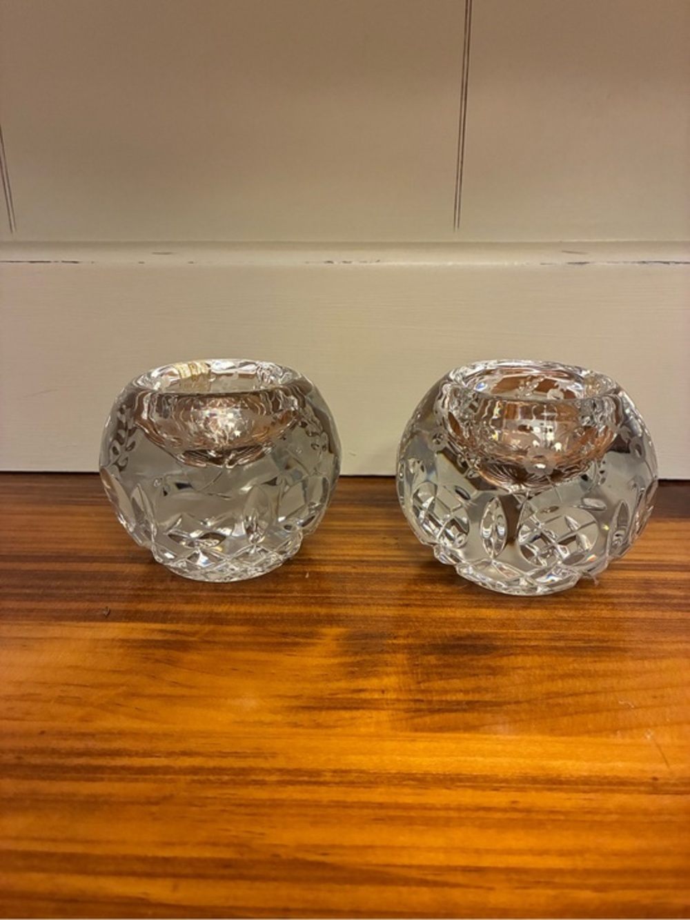 Vintage Rogaska Crystal Gallia Votive Holders Pair Original Factory Stickers